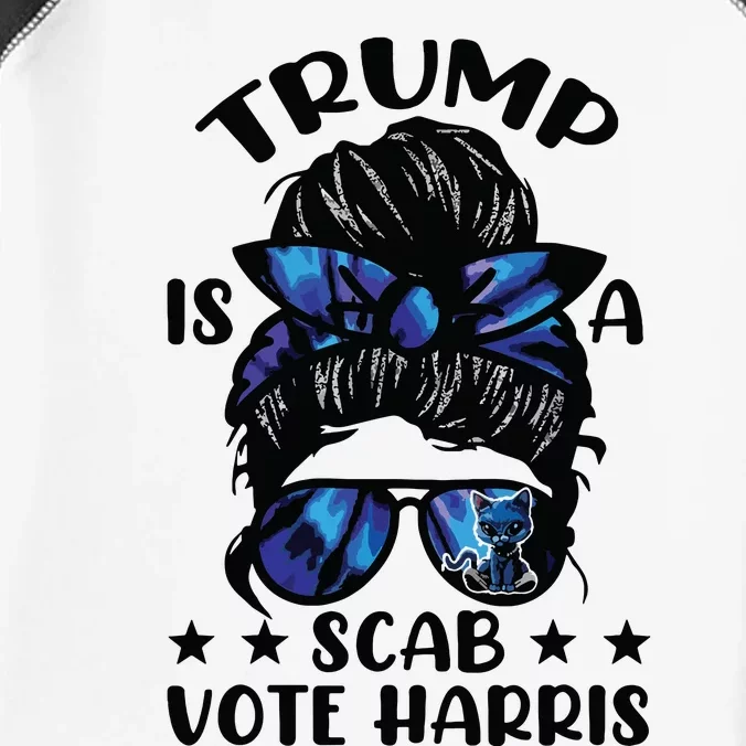 Cat Ladies Messy Bun Funny Trump Is A Scab Vote Harris Infant Baby Jersey Bodysuit