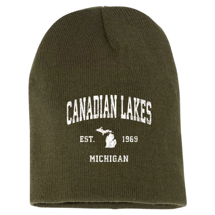 Canadian Lakes Michigan Mi Vintage Athletic Short Acrylic Beanie