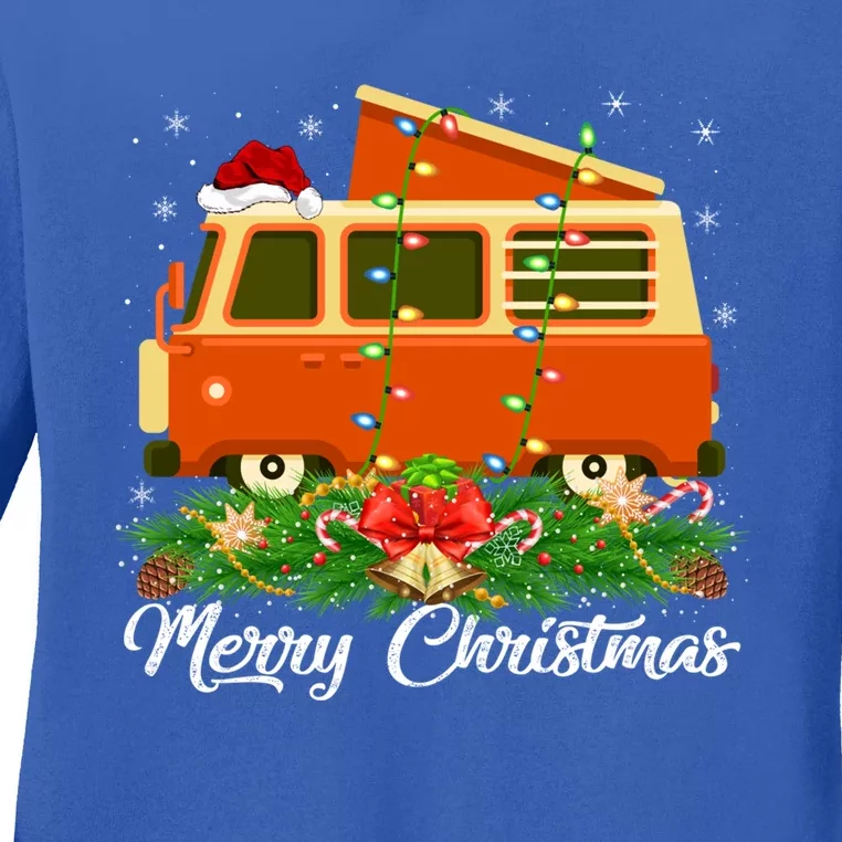 Camper Lover Matching Santa Hat Camper Van Christmas Gift Ladies Long Sleeve Shirt