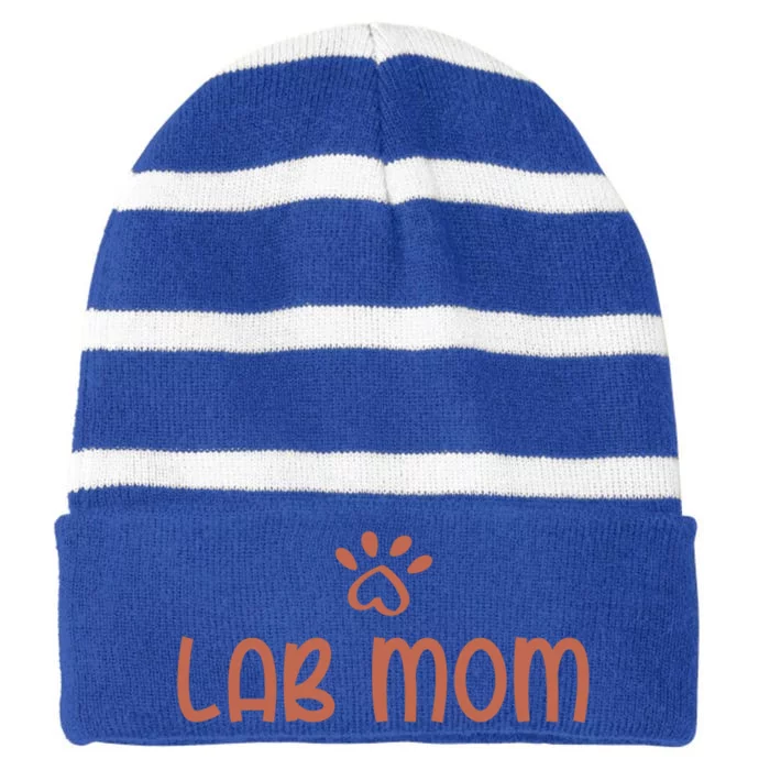 Chocolate Lab Mom Valentine's Day Labrador Mama Gift Striped Beanie with Solid Band