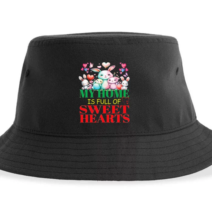 Cute Lovely My Home Is Full Of Sweet Hearts Valentines Day Sustainable Bucket Hat