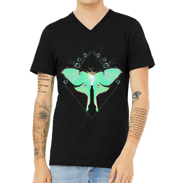 Cute Luna Moth Beautiful Butterfly Insect Lover Themed V-Neck T-Shirt