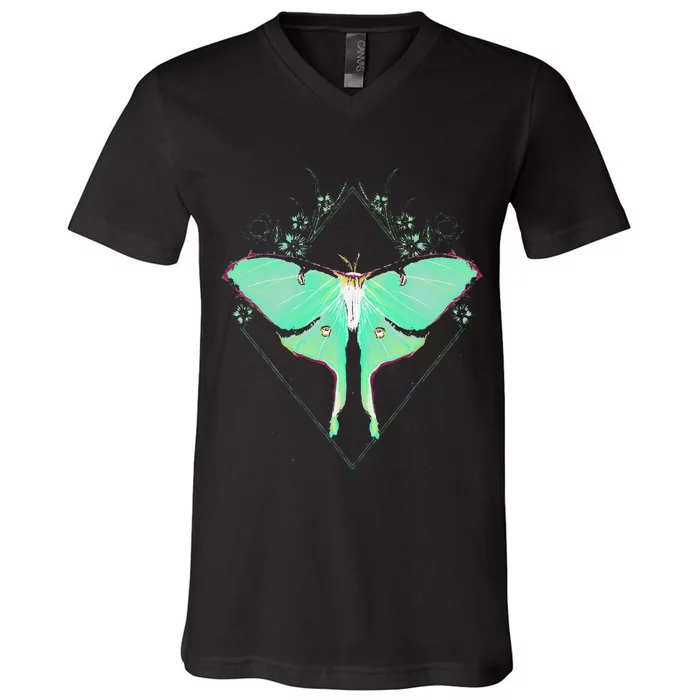 Cute Luna Moth Beautiful Butterfly Insect Lover Themed V-Neck T-Shirt