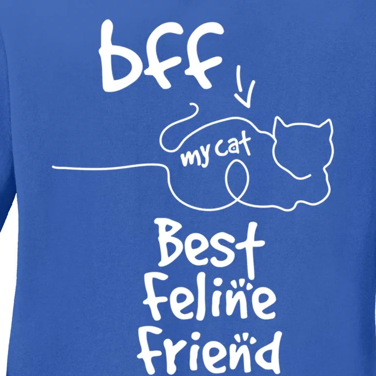 Cat Lover My Bff Best Feline Friend Is A Cat Kitty Cute Gift Ladies Long Sleeve Shirt