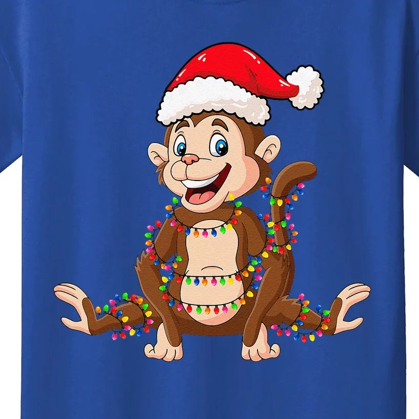 Christmas Lights Monkey Wearing Xmas Hat Cute Monkey Lover Kids T-Shirt