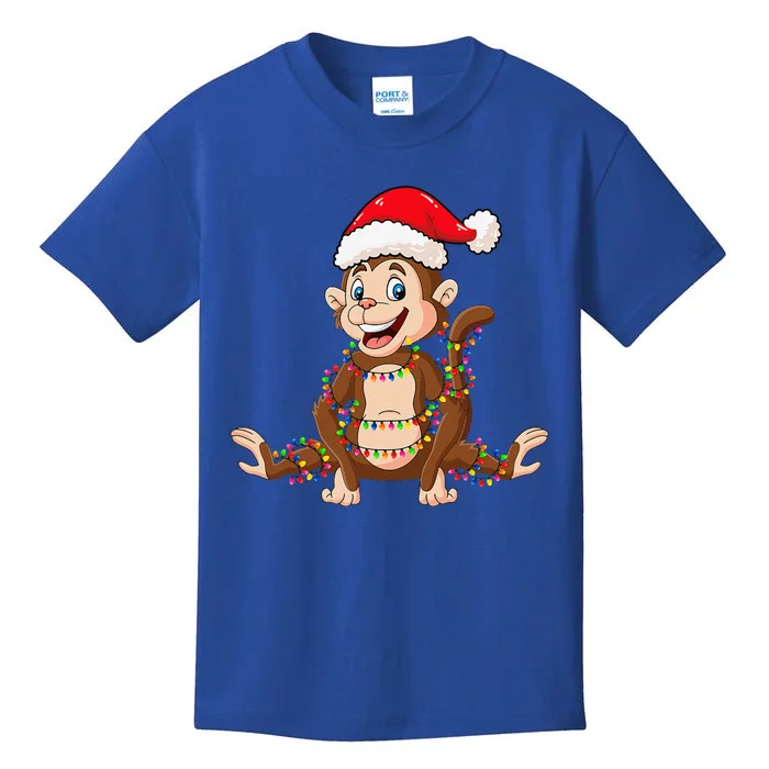 Christmas Lights Monkey Wearing Xmas Hat Cute Monkey Lover Kids T-Shirt