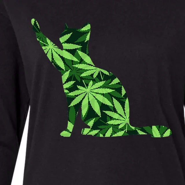 Cat Lover Marijuana Weed Smoker Funny Leaf Cannabis Womens Cotton Relaxed Long Sleeve T-Shirt