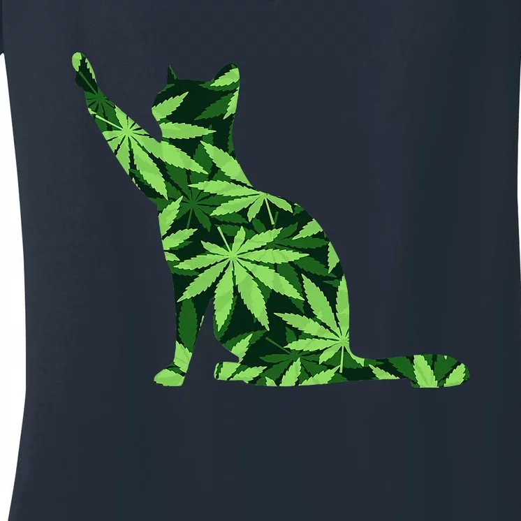 Cat Lover Marijuana Weed Smoker Funny Leaf Cannabis Women's V-Neck T-Shirt