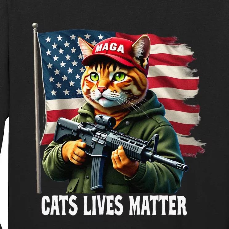 Cats Lives Matter Funny Trump 2024 Cat Maga Voting Trump Gift Tall Long Sleeve T-Shirt