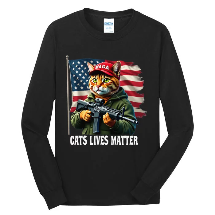 Cats Lives Matter Funny Trump 2024 Cat Maga Voting Trump Gift Tall Long Sleeve T-Shirt