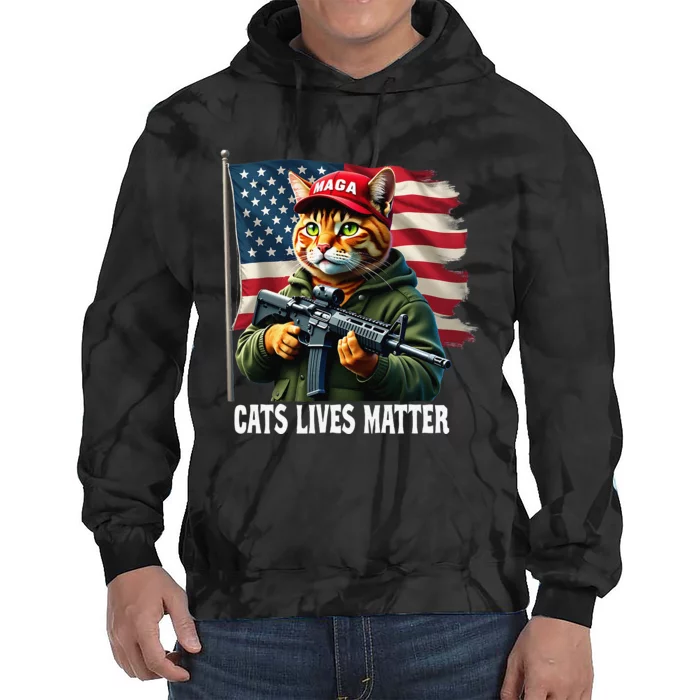 Cats Lives Matter Funny Trump 2024 Cat Maga Voting Trump Gift Tie Dye Hoodie