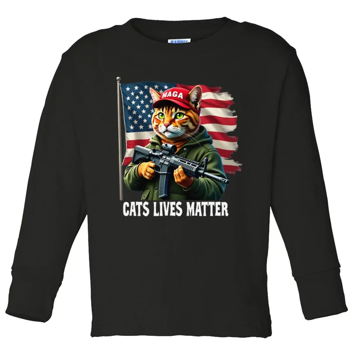 Cats Lives Matter Funny Trump 2024 Cat Maga Voting Trump Gift Toddler Long Sleeve Shirt