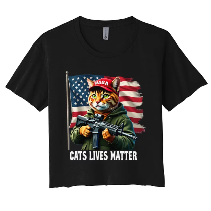 Cats Lives Matter Funny Trump 2024 Cat Maga Voting Trump Gift Women's Crop Top Tee