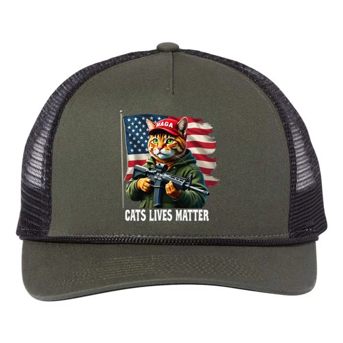 Cats Lives Matter Funny Trump 2024 Cat Maga Voting Trump Gift Retro Rope Trucker Hat Cap