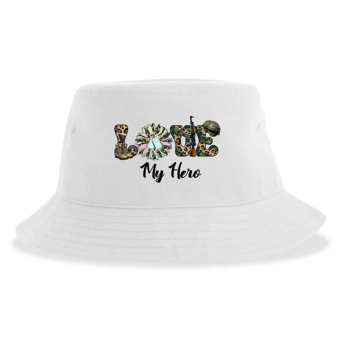 Camo Love My Hero Veteran Dad Gift Father's Day Sustainable Bucket Hat