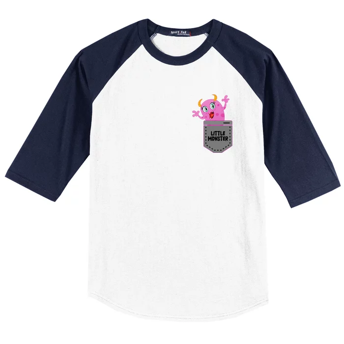 Cute Little Monster Pocket Logo Baseball Sleeve Shirt