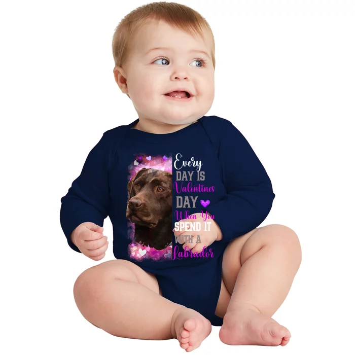 Chocolate Labrador Mom Funny Valentines Day Dog Lovers Brown Gift Baby Long Sleeve Bodysuit