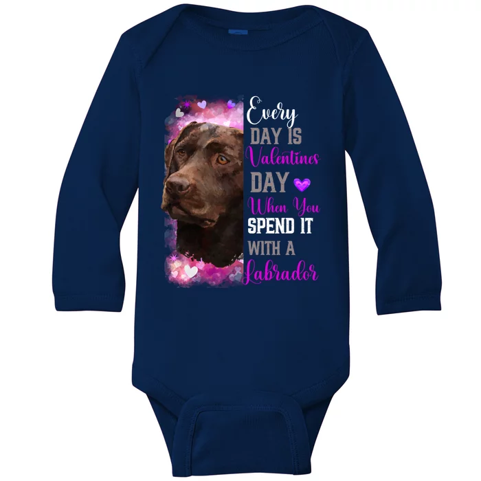 Chocolate Labrador Mom Funny Valentines Day Dog Lovers Brown Gift Baby Long Sleeve Bodysuit