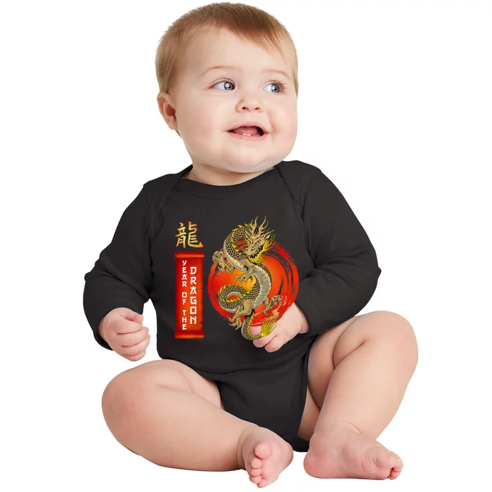 Chinese Lunar New Year 2024 Year Of The Dragon Zodiac Sign Baby Long Sleeve Bodysuit