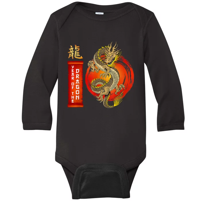 Chinese Lunar New Year 2024 Year Of The Dragon Zodiac Sign Baby Long Sleeve Bodysuit