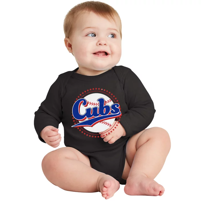 Cubs Last Name Personalized Vintage Retro Baby Long Sleeve Bodysuit