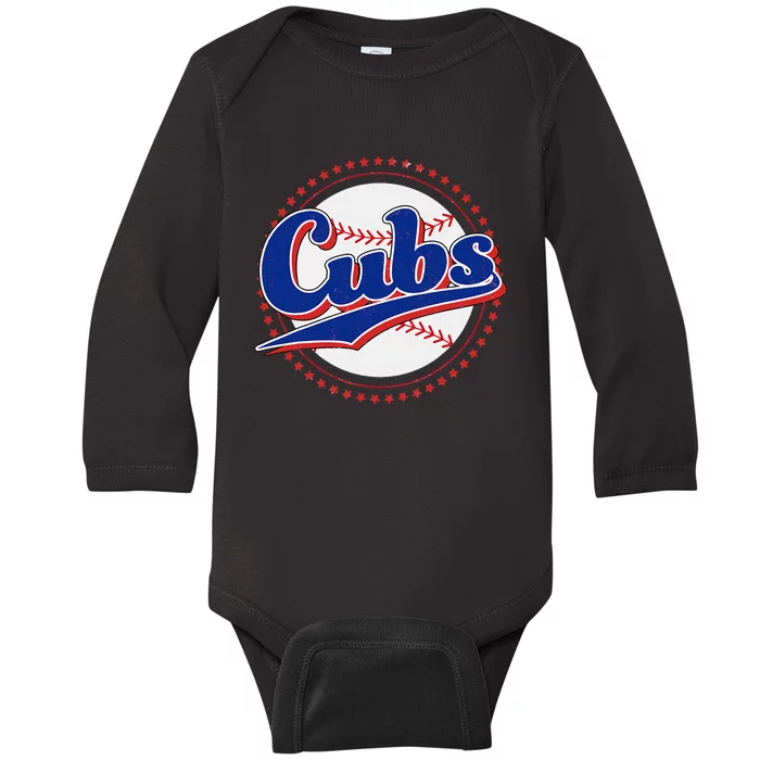 Cubs Last Name Personalized Vintage Retro Baby Long Sleeve Bodysuit