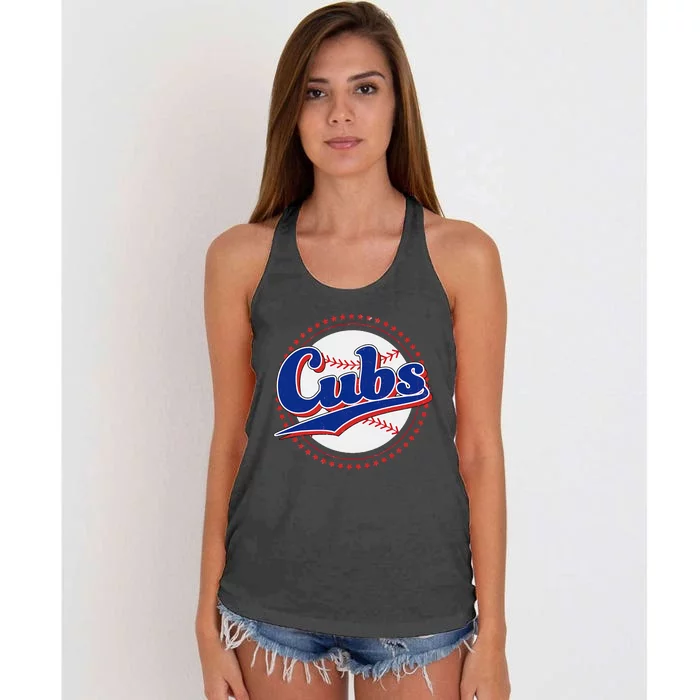 Cubs Last Name Personalized Vintage Retro Women's Knotted Racerback Tank