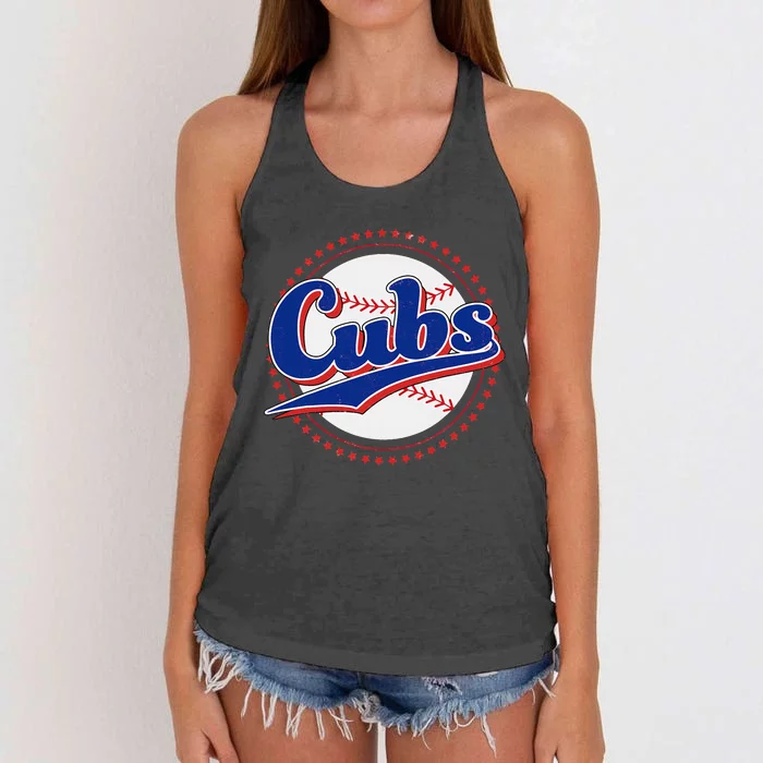 Cubs Last Name Personalized Vintage Retro Women's Knotted Racerback Tank