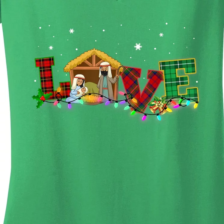 Christmas Love Nativity Laurie Furnell Xmas 2024 Gift Women's V-Neck T-Shirt