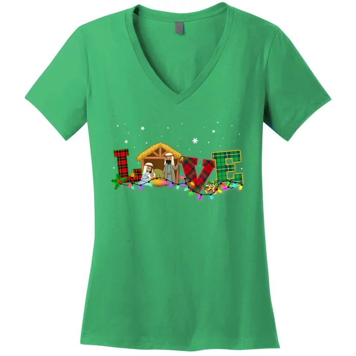 Christmas Love Nativity Laurie Furnell Xmas 2024 Gift Women's V-Neck T-Shirt