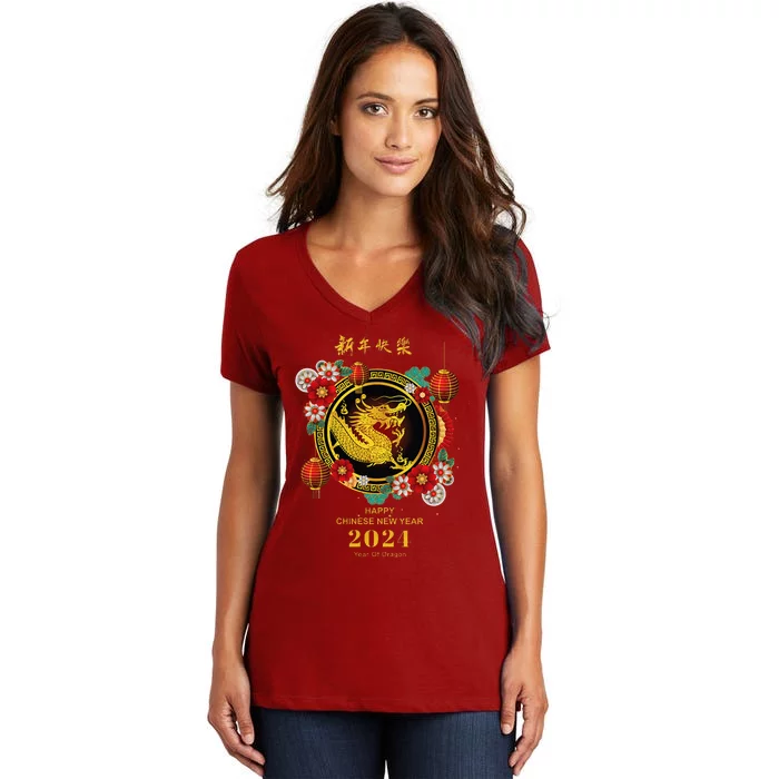 Chinese Lunar New Year 2024 Year Of The Dragon Women's V-Neck T-Shirt