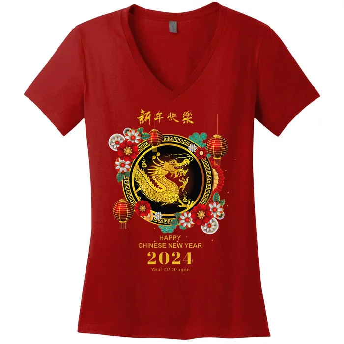 Chinese Lunar New Year 2024 Year Of The Dragon Women's V-Neck T-Shirt