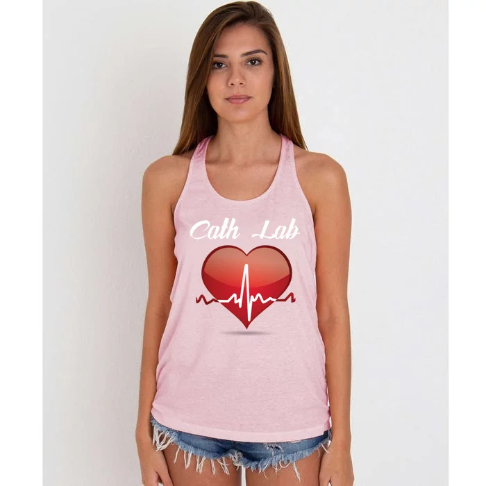 Cath Lab Nurse Heart Heartbeat Love Cardiac Care Funny Gift Women's Knotted Racerback Tank