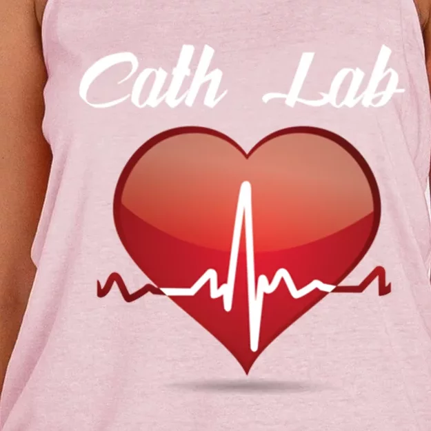 Cath Lab Nurse Heart Heartbeat Love Cardiac Care Funny Gift Women's Knotted Racerback Tank