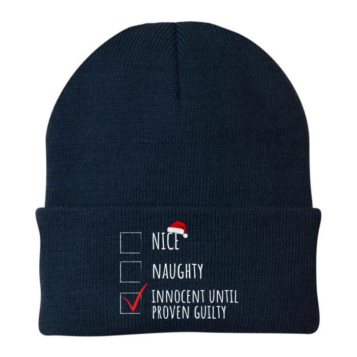 Christmas List Nice Naughty Innocent Until Proven Guilty Cute Gift Knit Cap Winter Beanie