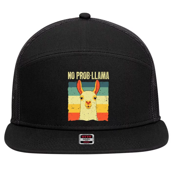 Cool Llama No Prob Llama Alpaca Farming Animal 7 Panel Mesh Trucker Snapback Hat