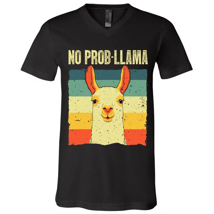 Cool Llama No Prob Llama Alpaca Farming Animal V-Neck T-Shirt