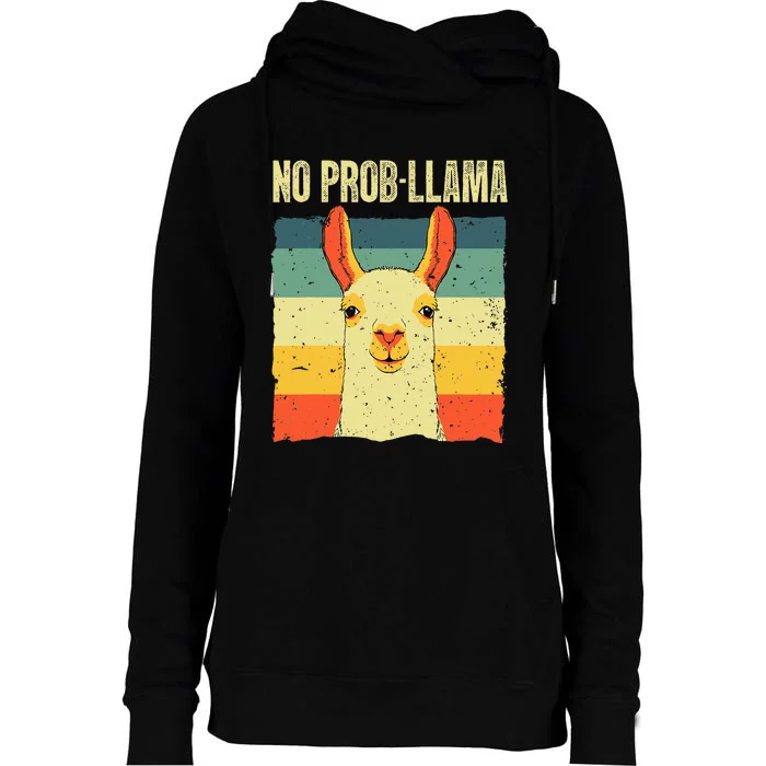 Cool Llama No Prob Llama Alpaca Farming Animal Womens Funnel Neck Pullover Hood