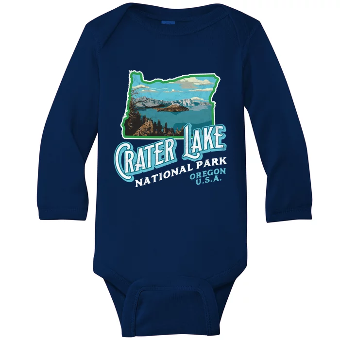 Crater Lake National Park Gift Vintage Oregon Retro Cool Gift Baby Long Sleeve Bodysuit