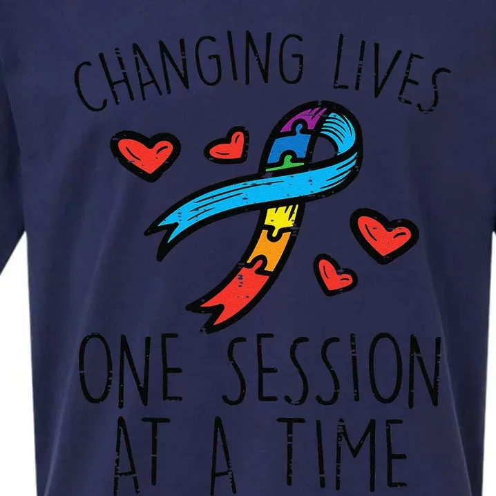 Changin Lives One Session At A Time Autism Awareness Teacher Sueded Cloud Jersey T-Shirt