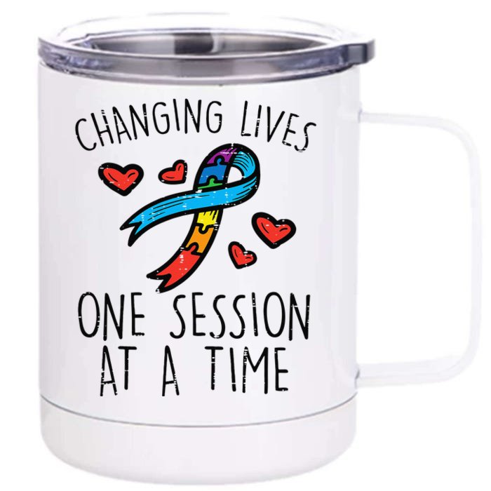 Changin Lives One Session At A Time Autism Awareness Teacher Front & Back 12oz Stainless Steel Tumbler Cup