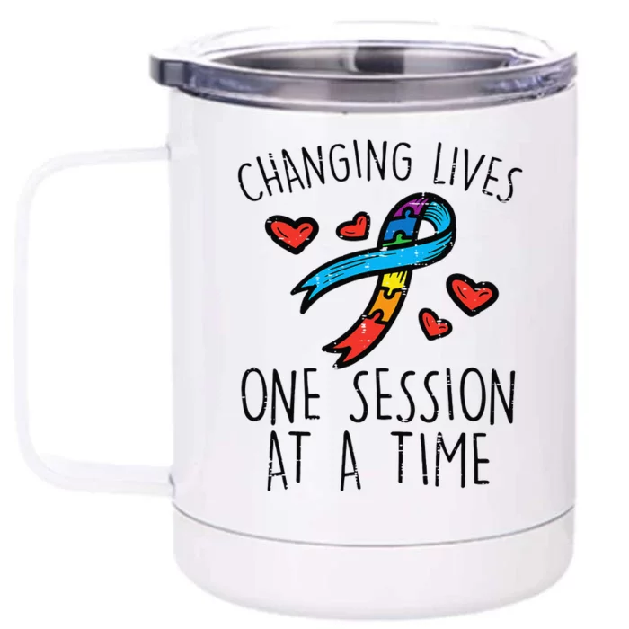 Changin Lives One Session At A Time Autism Awareness Teacher Front & Back 12oz Stainless Steel Tumbler Cup