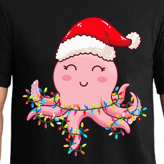 Christmas Lights Octopus Wearing Xmas Hat Cute Octopus Lover Pajama Set