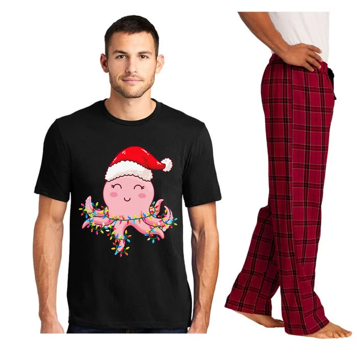 Christmas Lights Octopus Wearing Xmas Hat Cute Octopus Lover Pajama Set