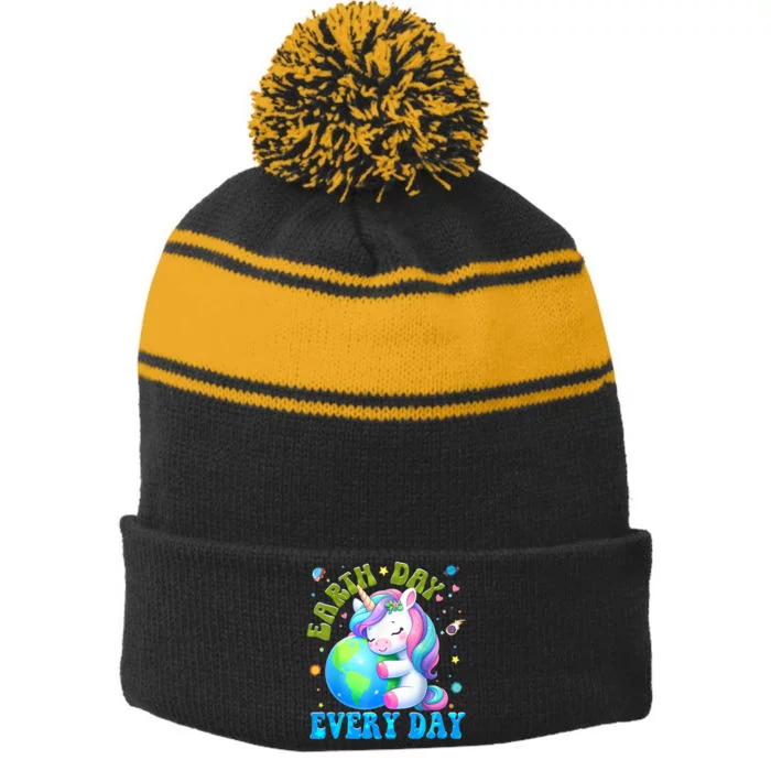 Cute Love Our Planet Unicorn Earth Day Stripe Pom Pom Beanie