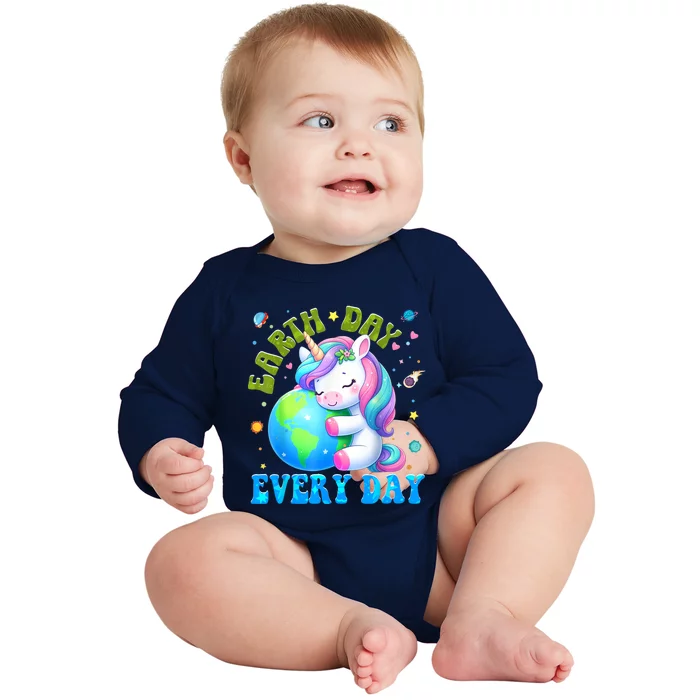 Cute Love Our Planet Unicorn Earth Day Baby Long Sleeve Bodysuit