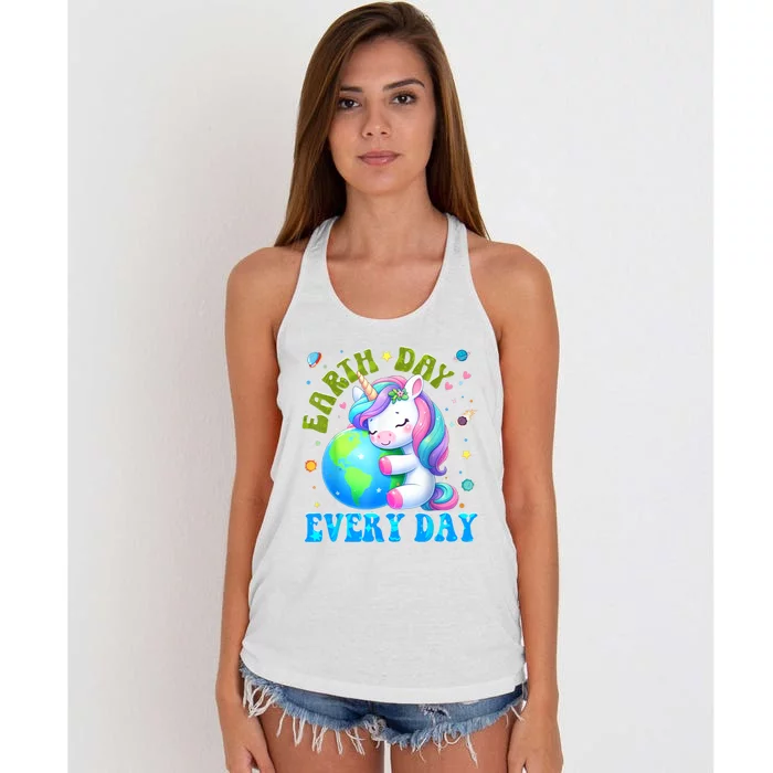 Cute Love Our Planet Unicorn Earth Day Women's Knotted Racerback Tank