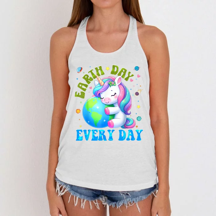 Cute Love Our Planet Unicorn Earth Day Women's Knotted Racerback Tank