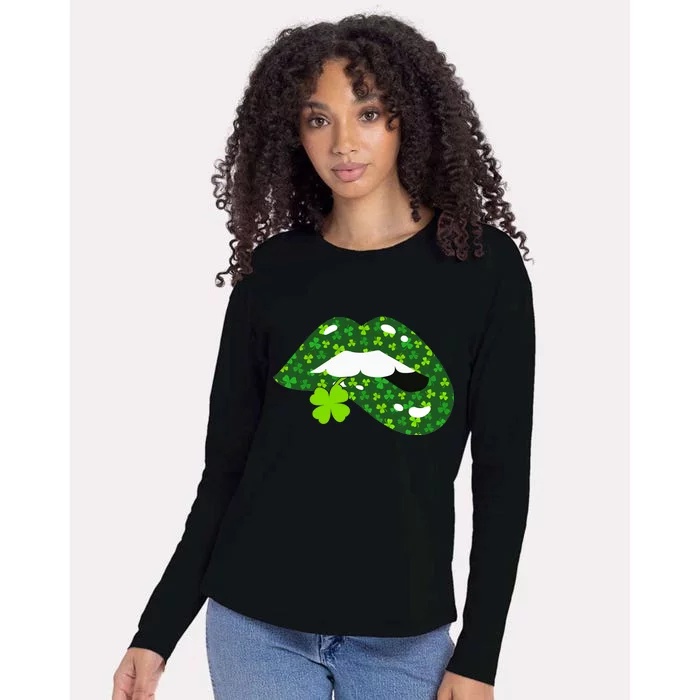 Clover Lips St.Patrick's Day Womens Cotton Relaxed Long Sleeve T-Shirt