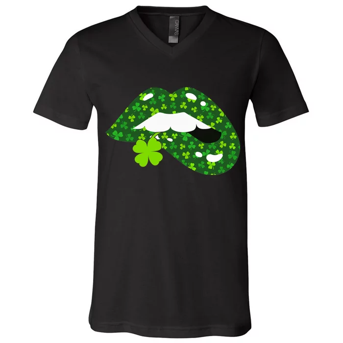 Clover Lips St.Patrick's Day V-Neck T-Shirt